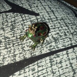 Whimsical Green and Gold Frog prince trinket box. MONET